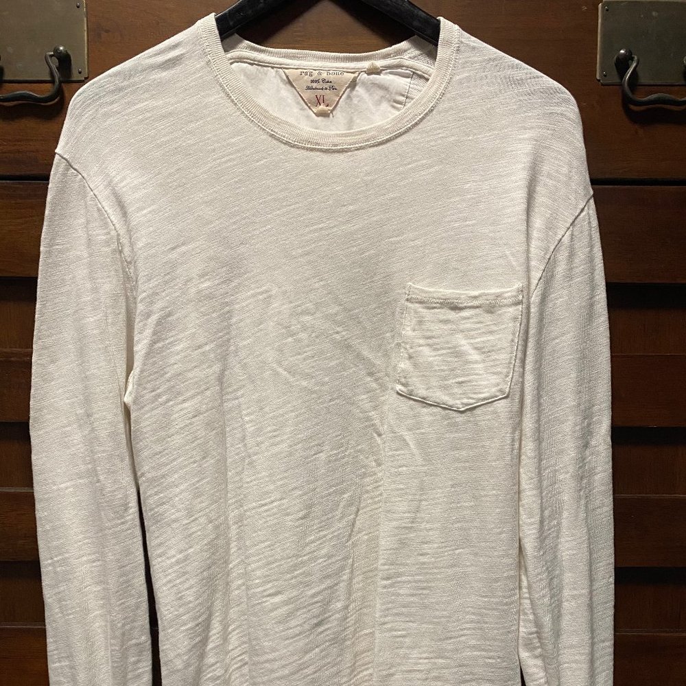 Long Sleeve White Pocket Tee XL